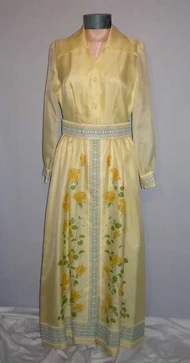 Vintage 1970s Shaheen Yellow Floral Evening Maxi D