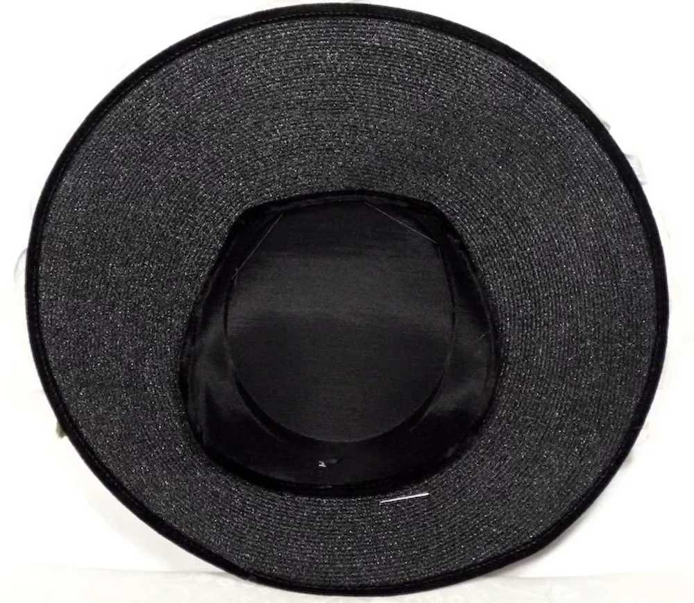 Vintage 1950s Black Straw Cartwheel Hat With Whit… - image 7