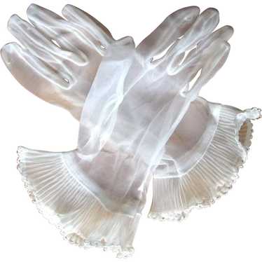 Vintage Gloves, Sheer, Accordion Pleated Gauntlets