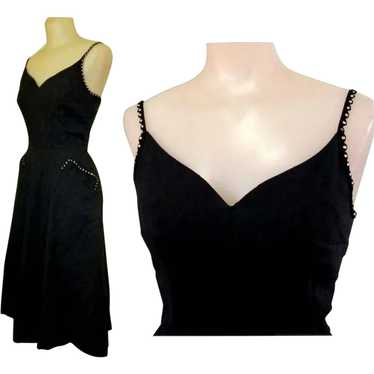 Rhinestone Cocktail Dress, Black, 50's, Vintage - image 1