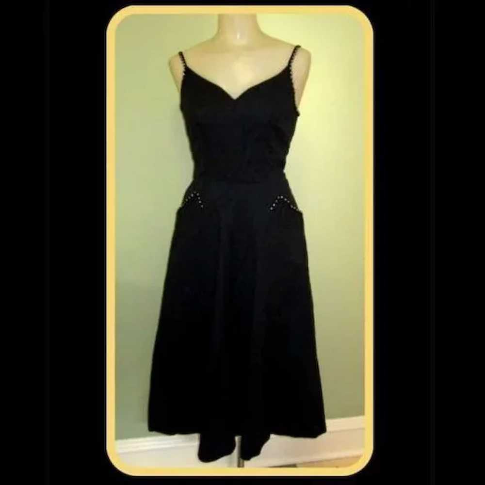 Rhinestone Cocktail Dress, Black, 50's, Vintage - image 2