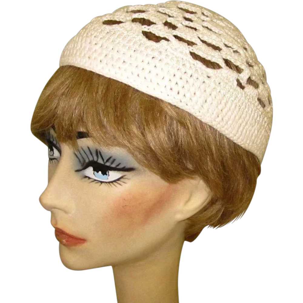Vintage Lace Hat, Crocheted Cap, 60's - image 1