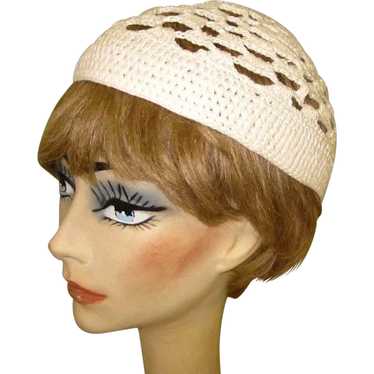 Vintage Lace Hat, Crocheted Cap, 60's - image 1