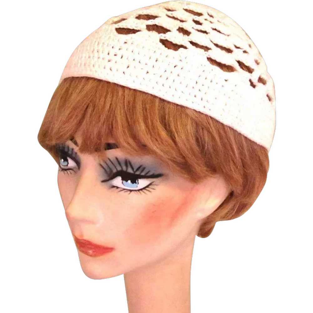 Vintage Lace Hat, Crocheted Cap, 60's - image 2