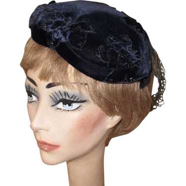 Velvet Hat, Rhinestone Studded Vintage 40's - image 1