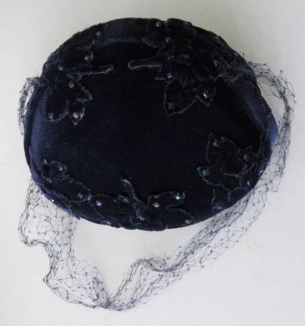 Velvet Hat, Rhinestone Studded Vintage 40's - image 7