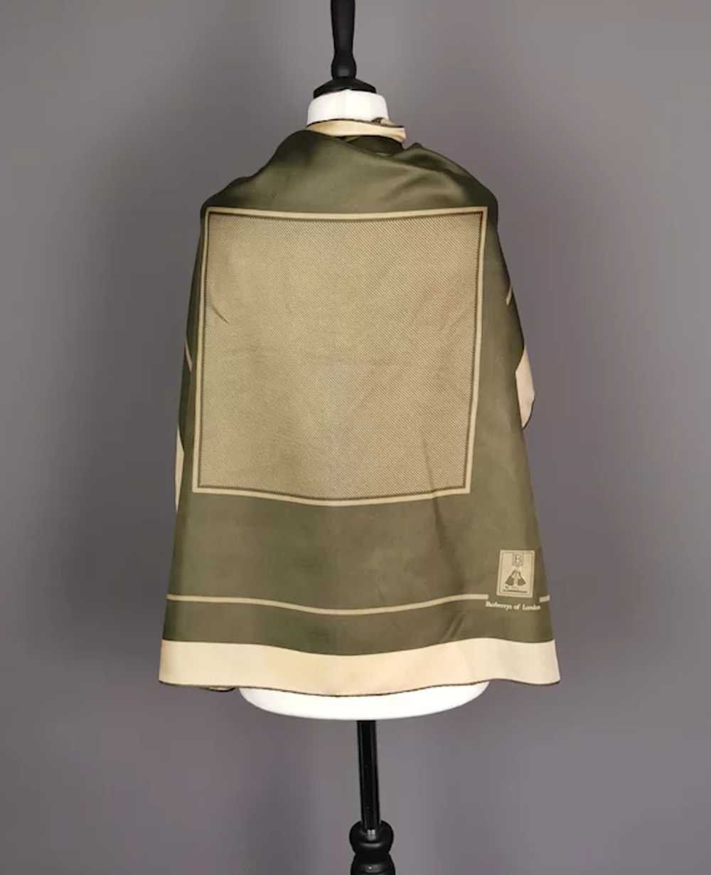 Vintage Burberry silk scarf, khaki green and gold… - image 2