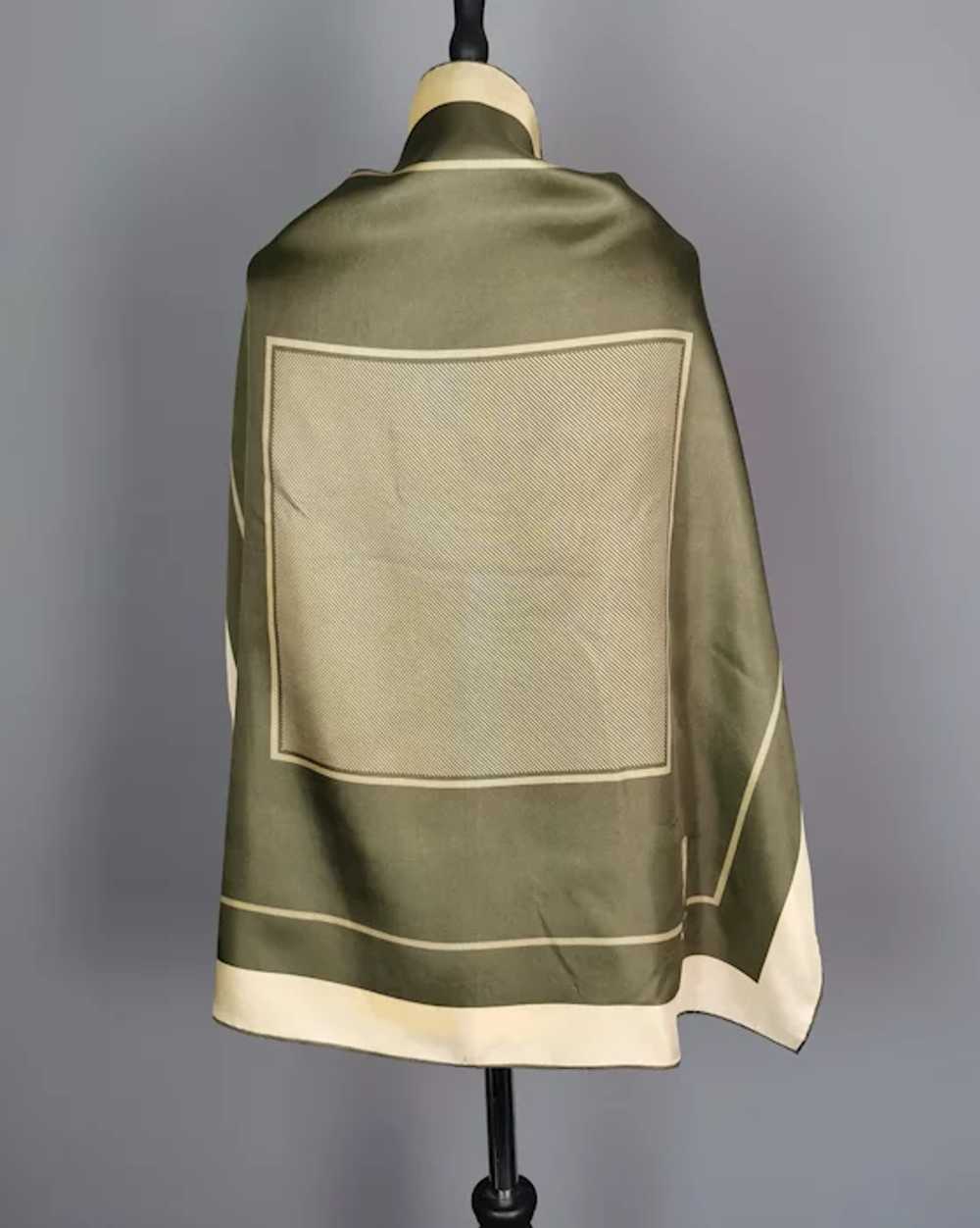 Vintage Burberry silk scarf, khaki green and gold… - image 9