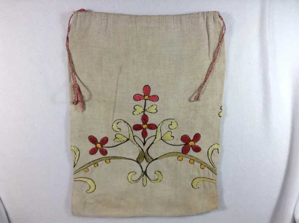 Vintage Hand Embroidered Linen Bag - image 2