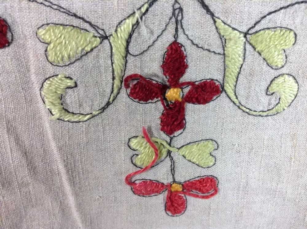 Vintage Hand Embroidered Linen Bag - image 7