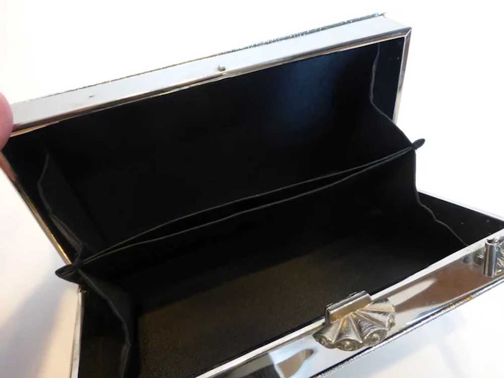 Vintage 70’s Silver Leather Box Purse Handbag w C… - image 11