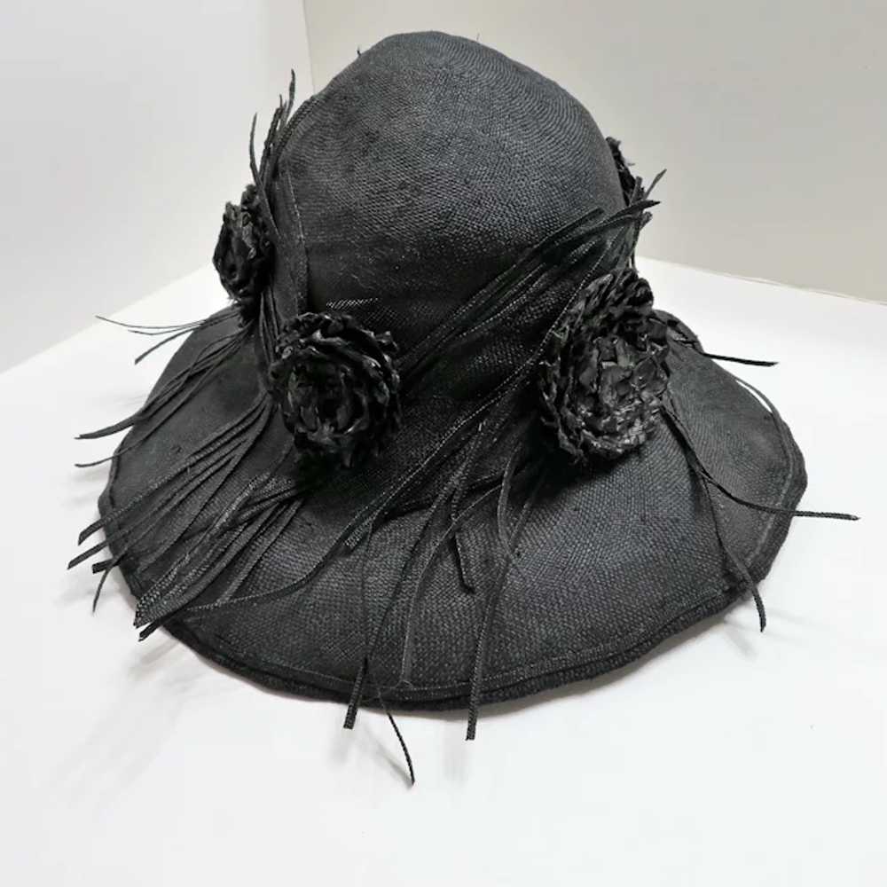 1930's Ladies Black Linen with Raffia Florets and… - image 3