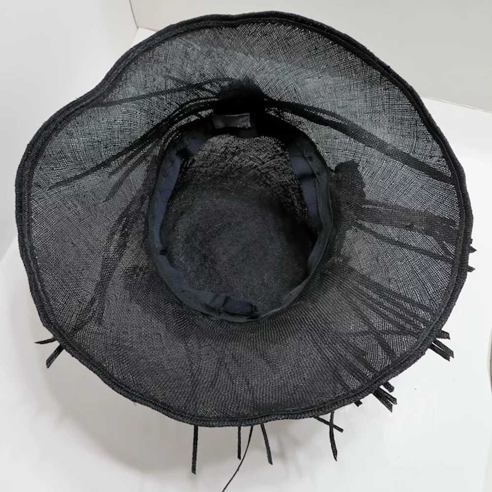 1930's Ladies Black Linen with Raffia Florets and… - image 7