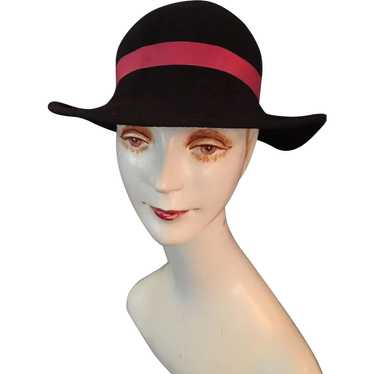 Circa 1960s Lady's Wide-Brimmed Black Felt Hat - image 1