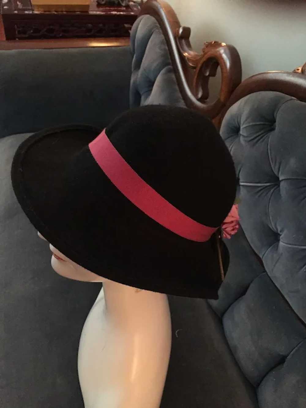 Circa 1960s Lady's Wide-Brimmed Black Felt Hat - image 3