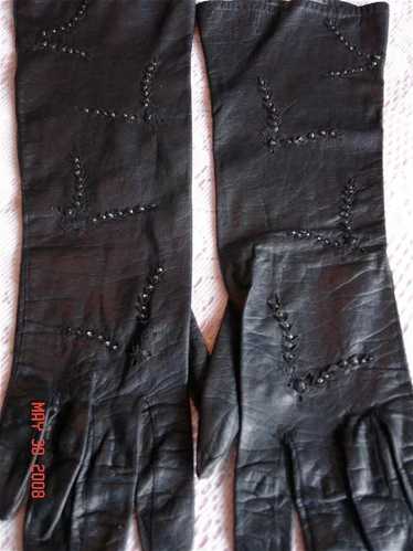 Vintage 1930's Elegant Black Leather Gloves with G