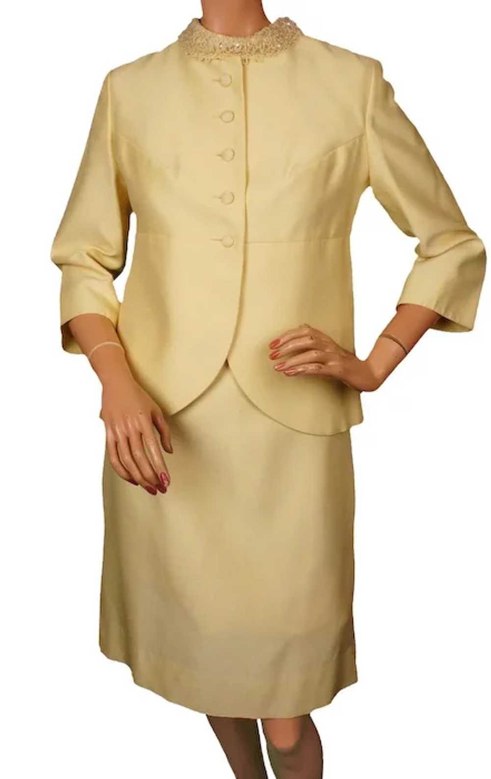 Vintage 60s Yellow Shantung Silk Dress w Jacket B… - image 2