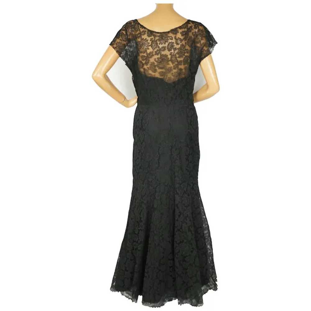 Vintage 1930s Evening Gown Black Chantilly Lace D… - image 2