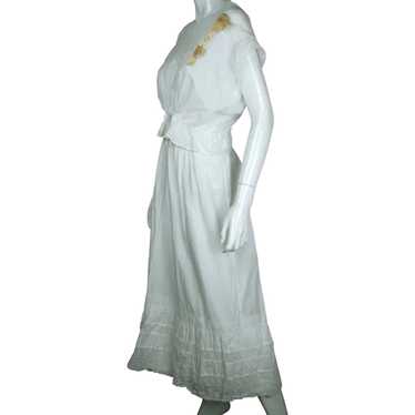 Antique Edwardian White Cotton Petticoat & Chemis… - image 1