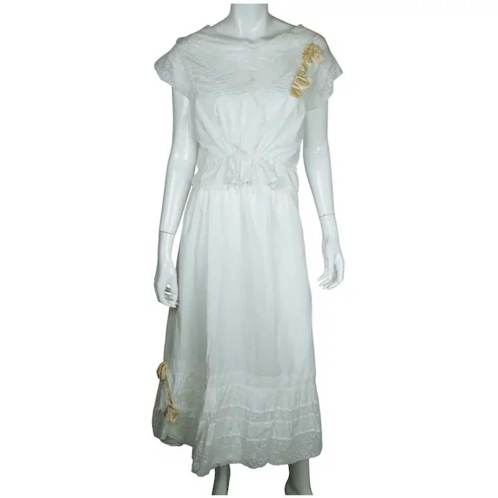 Antique Edwardian White Cotton Petticoat & Chemis… - image 2