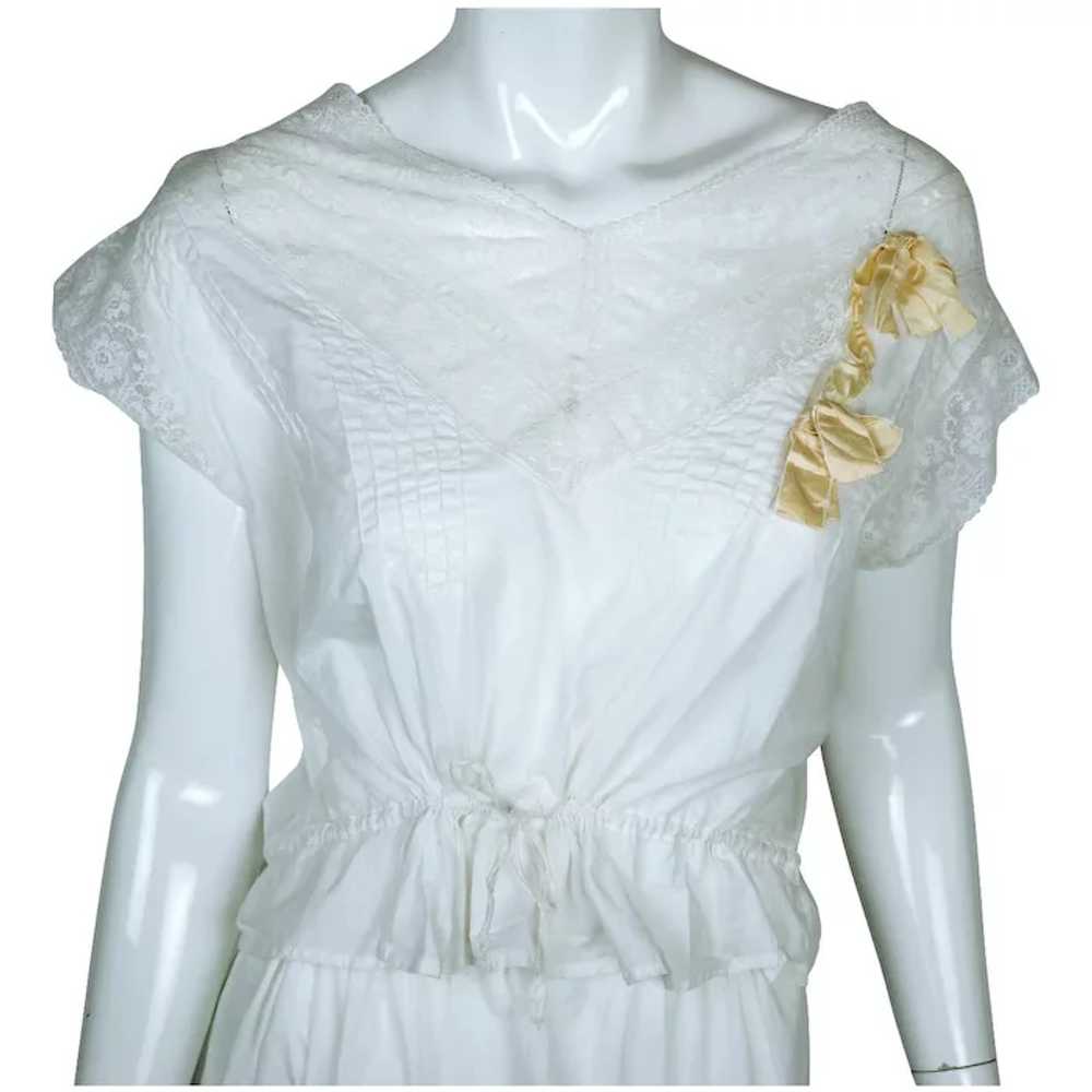 Antique Edwardian White Cotton Petticoat & Chemis… - image 3