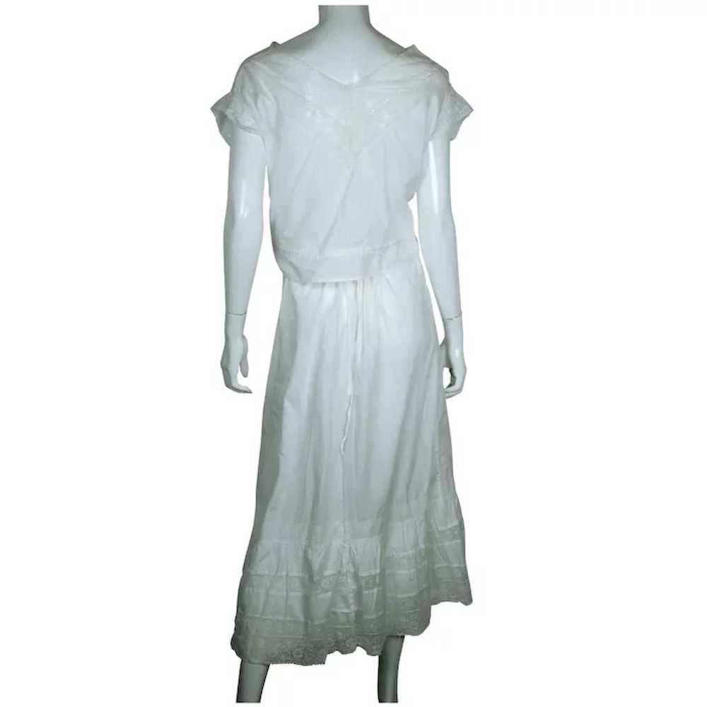 Antique Edwardian White Cotton Petticoat & Chemis… - image 4