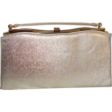 Large Beige Faux Leather Convertible Clutch with Gold tone factory Handle