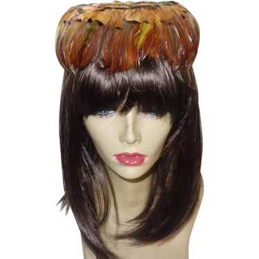 Vintage 1950's Brown Feather Cocktail Hat - image 1