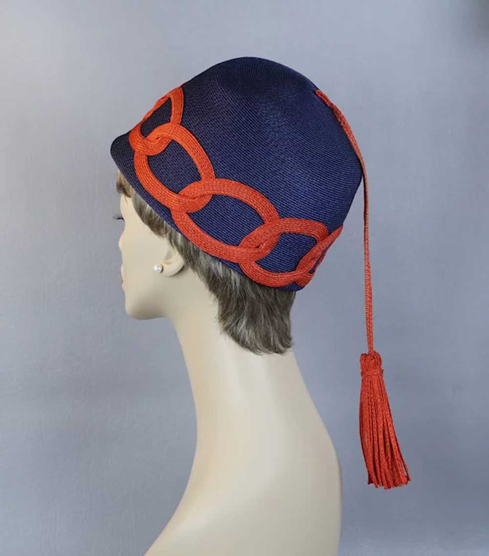 60s MOD Blue and Red Straw Cap Hat with Streamer … - image 3