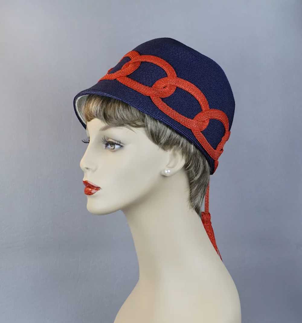 60s MOD Blue and Red Straw Cap Hat with Streamer … - image 4