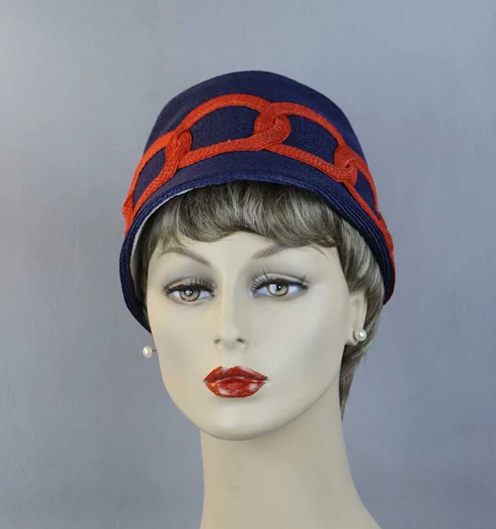 60s MOD Blue and Red Straw Cap Hat with Streamer … - image 5