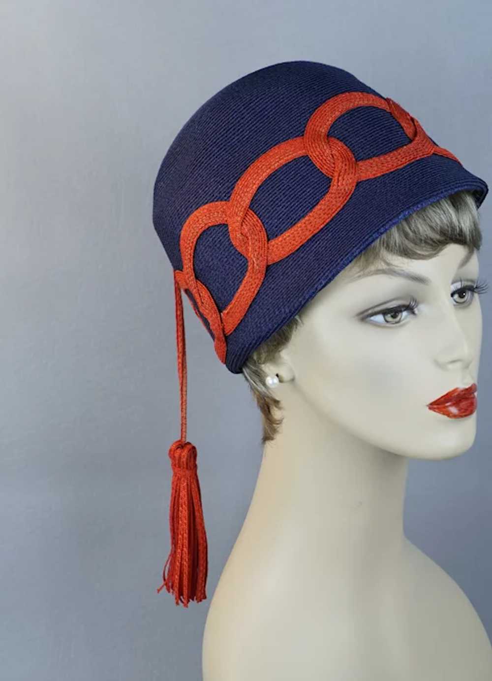 60s MOD Blue and Red Straw Cap Hat with Streamer … - image 7