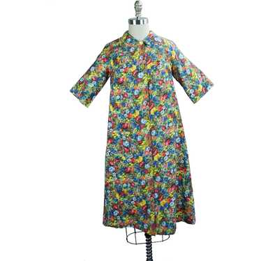 70s Bright Multi-Colored Floral Robe Housecoat by… - image 1