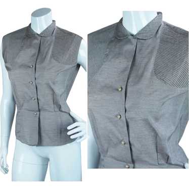 1950s Taupe Sleeveless Fitted Suit Blouse, Sz 36 - image 1