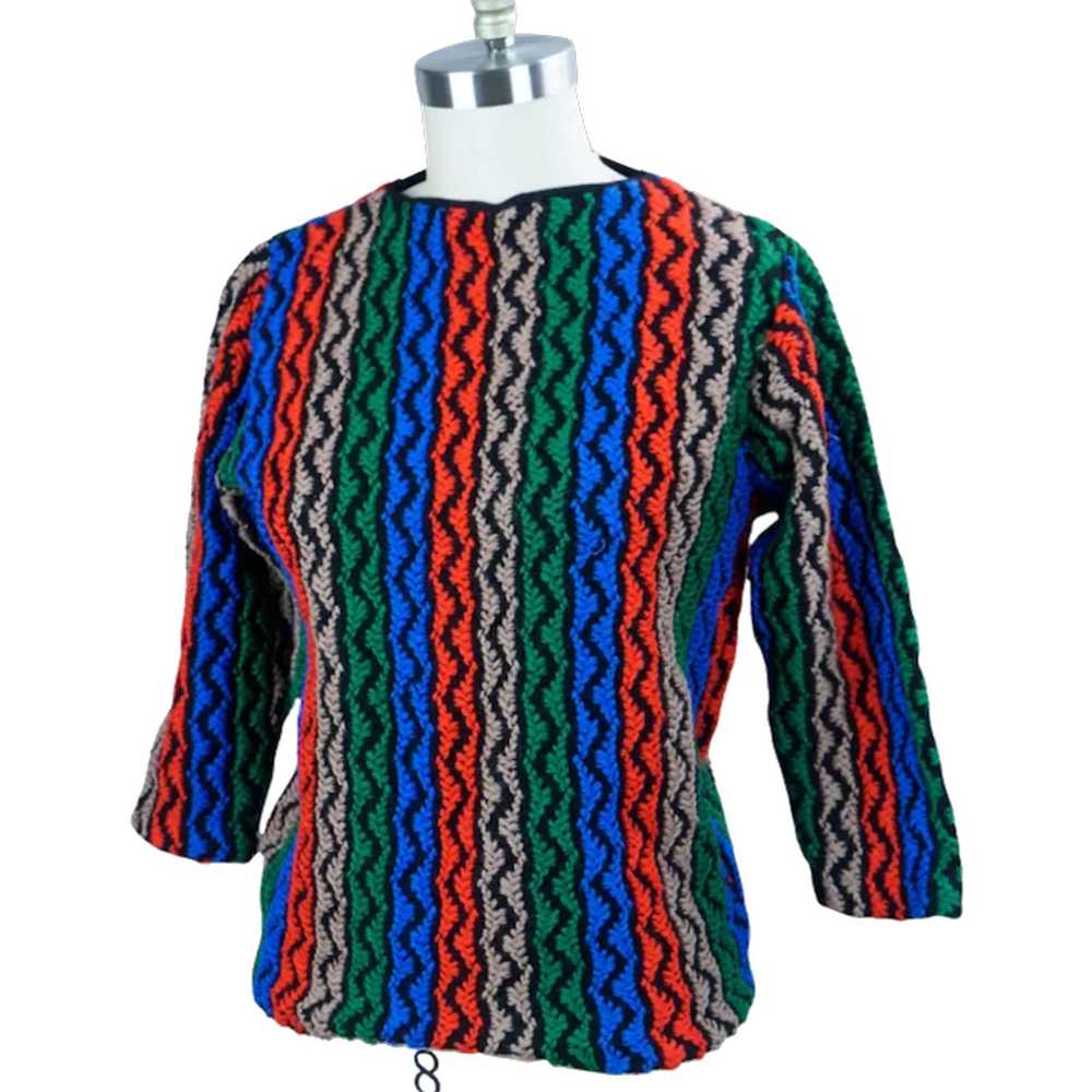 1960's Multi Colored Zig Zag Wool Sweater by Brad… - image 1