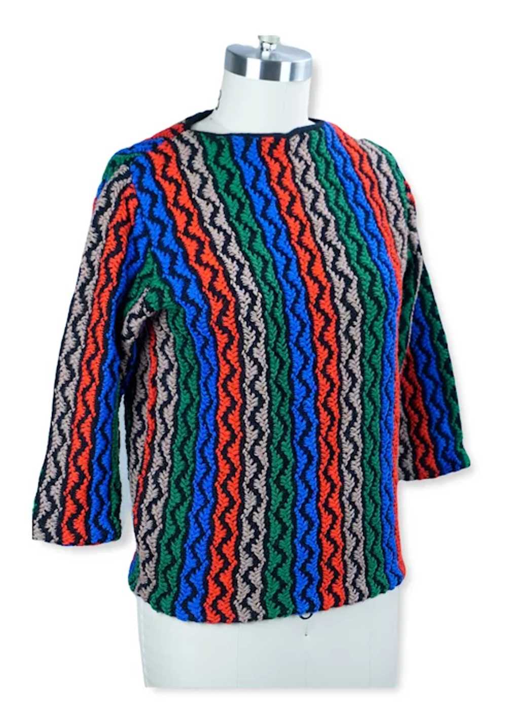 1960's Multi Colored Zig Zag Wool Sweater by Brad… - image 2