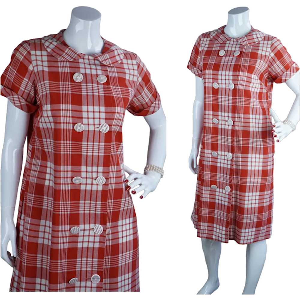 60s - 70s Red and White Plaid Cotton Dress by Say… - image 1