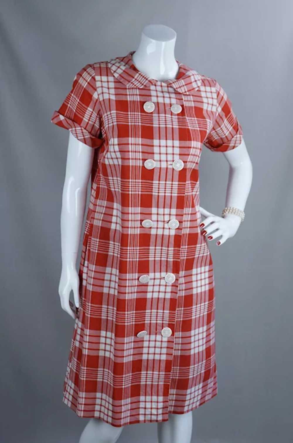 60s - 70s Red and White Plaid Cotton Dress by Say… - image 2
