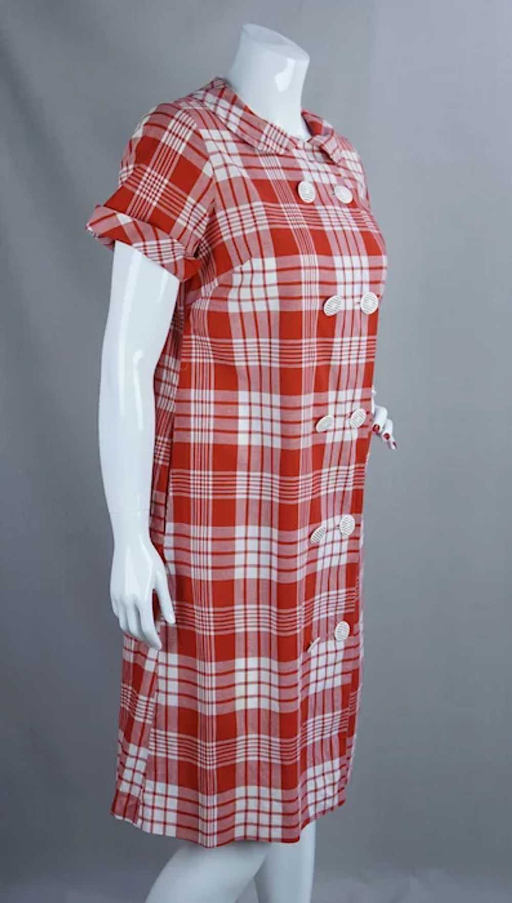 60s - 70s Red and White Plaid Cotton Dress by Say… - image 3