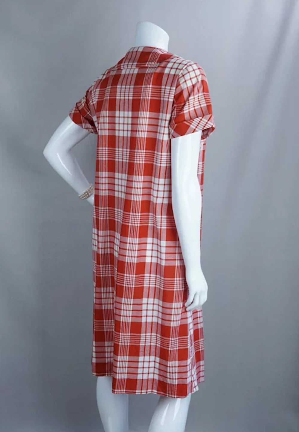60s - 70s Red and White Plaid Cotton Dress by Say… - image 4