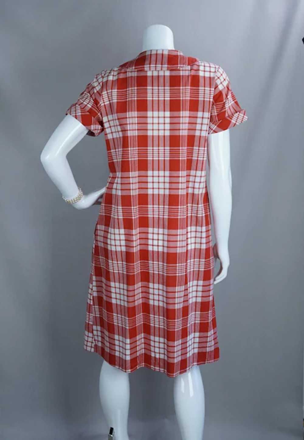 60s - 70s Red and White Plaid Cotton Dress by Say… - image 5