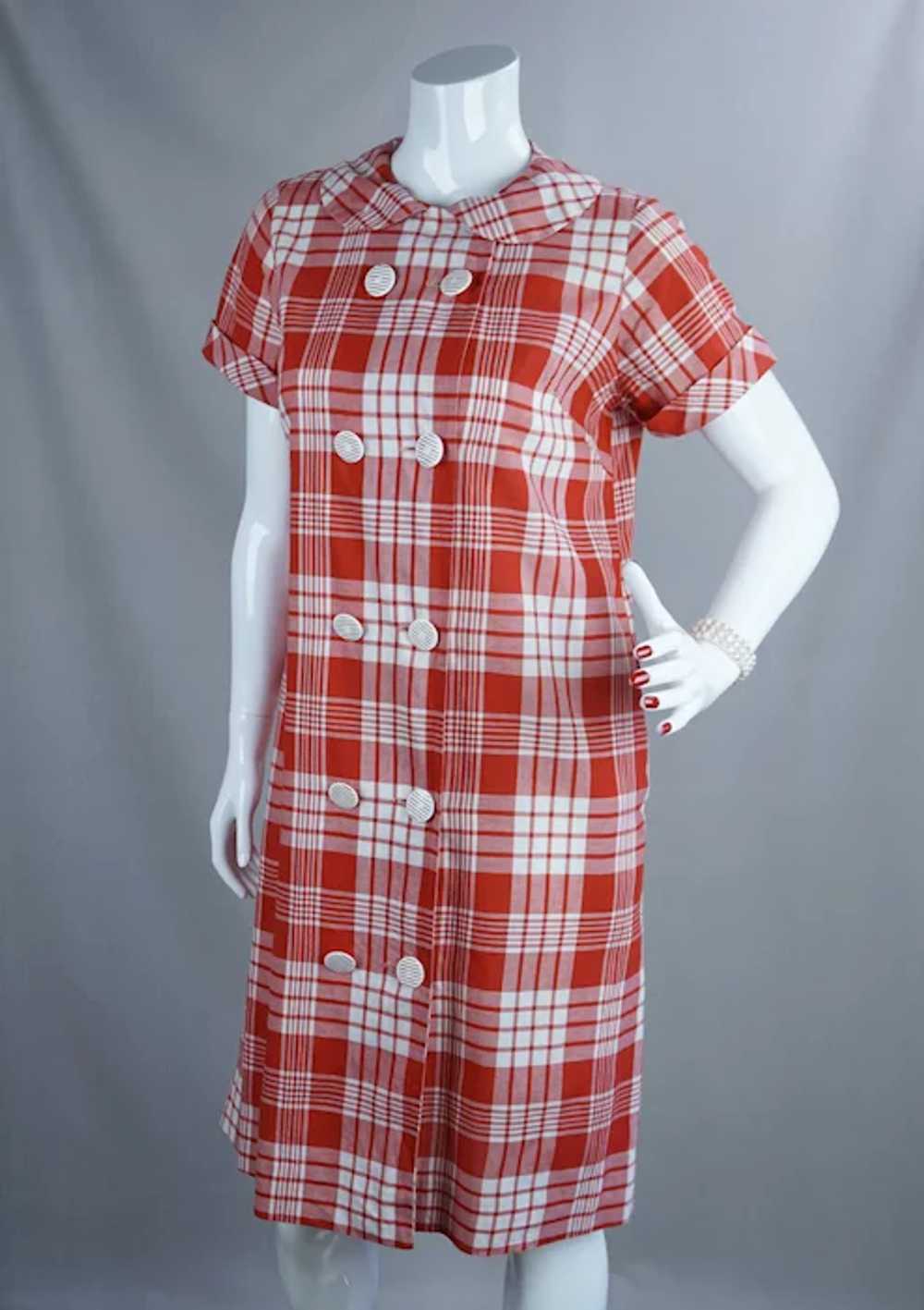 60s - 70s Red and White Plaid Cotton Dress by Say… - image 8