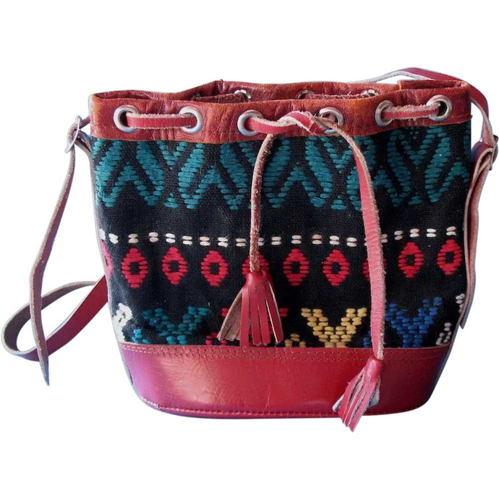 Vintage 1950s South Western Girls Purse Red Leath… - image 1