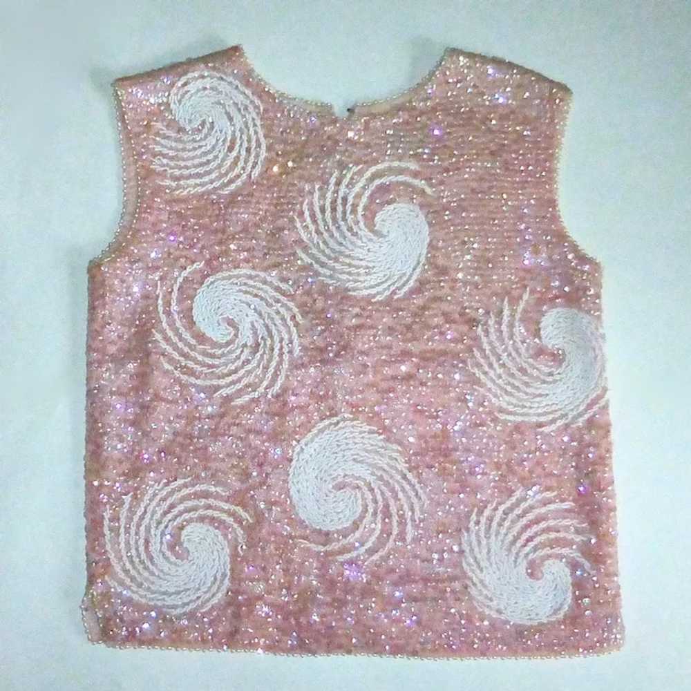 1950s Sequin & Beaded Sleeveless Pink Wool Top - image 2