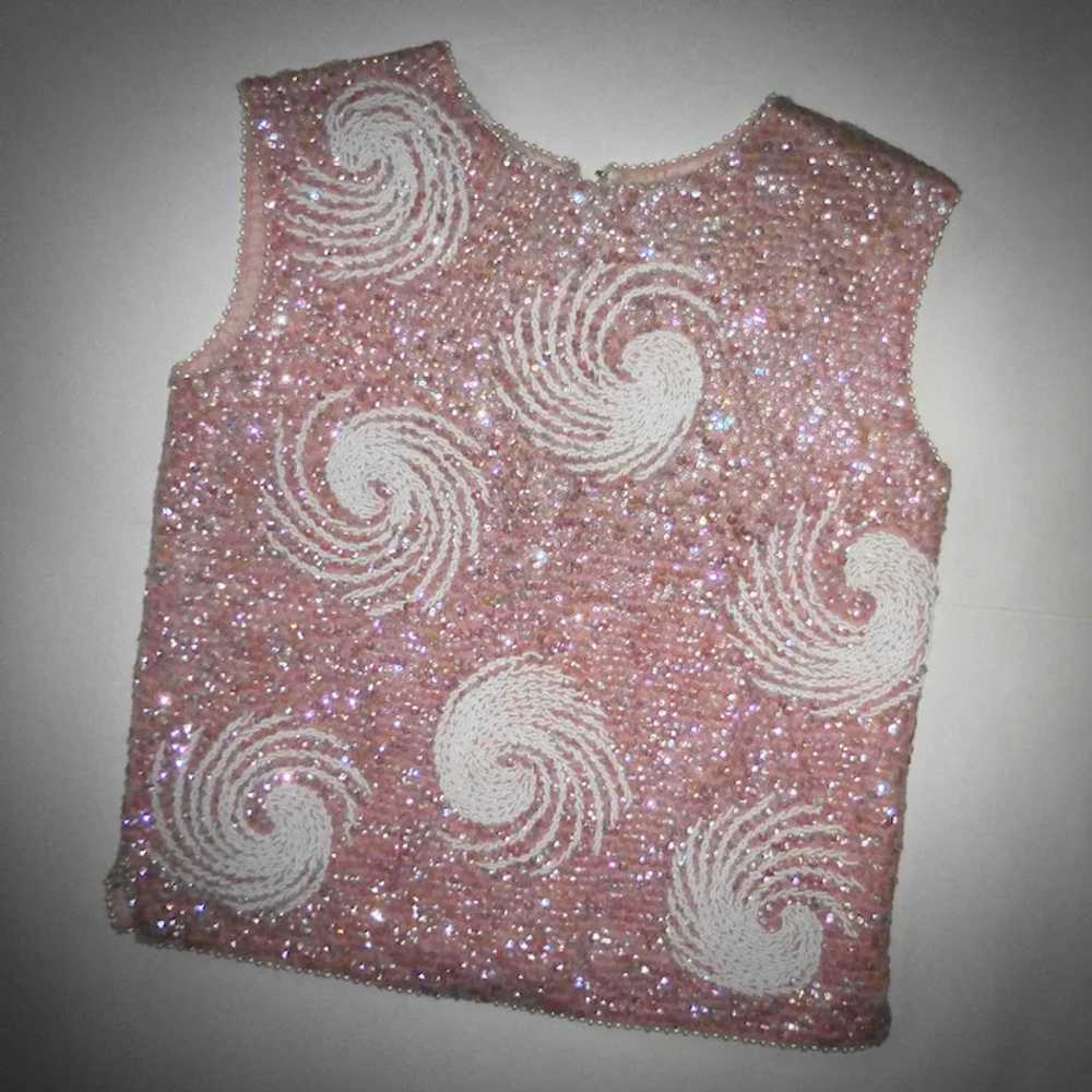 1950s Sequin & Beaded Sleeveless Pink Wool Top - image 5