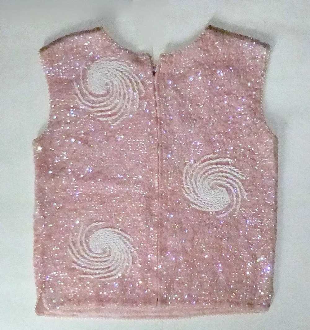 1950s Sequin & Beaded Sleeveless Pink Wool Top - image 6