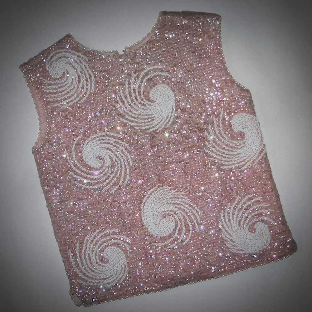 1950s Sequin & Beaded Sleeveless Pink Wool Top - image 9