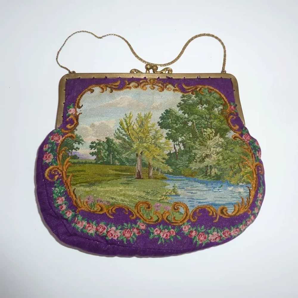 Exquisite Scenic Silk Pettipoint Needlepoint Purse - image 2