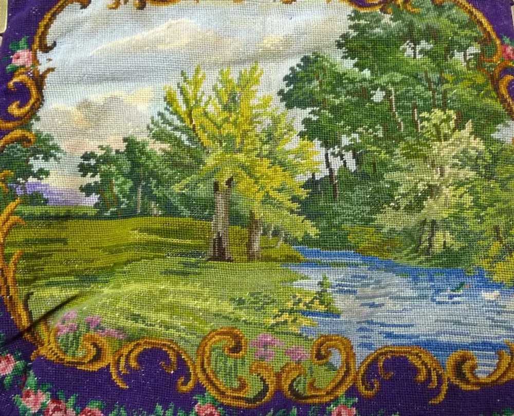 Exquisite Scenic Silk Pettipoint Needlepoint Purse - image 4