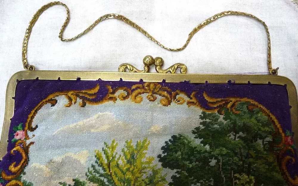 Exquisite Scenic Silk Pettipoint Needlepoint Purse - image 5